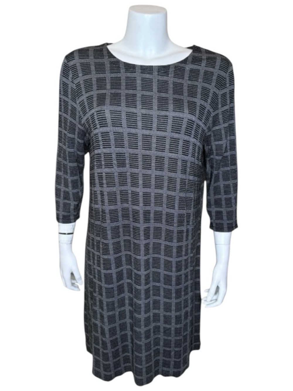J Jill Wearever Plaid Shift Dress L Pullover A-Line Black Gray Career